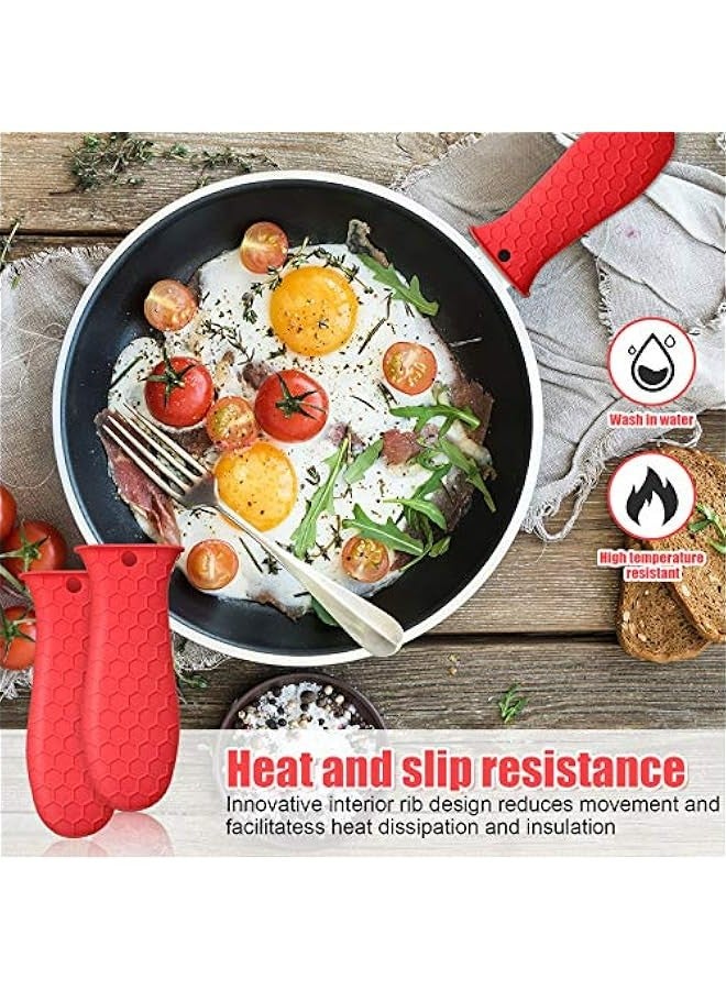Silicone Cast Iron Skillet Handle Holder Set, Heat Resistant Pot Holder Sleeve for Cooking, Non-Slip Silicone Assist Handle Cover (Red)  - Image 5