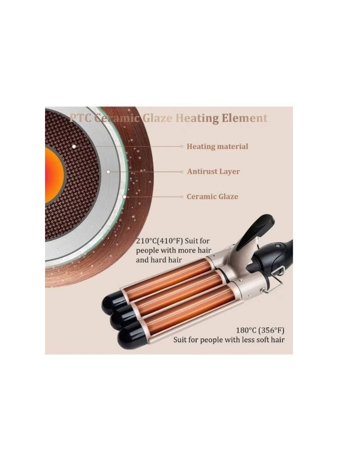 Gold 3-Barrel Curling Iron - 1-Inch Triple Barrel Hair Waver for Beachy Waves, Adjustable Temperature Ceramic Tourmaline Curler, Fast Heat-Up - Image 3