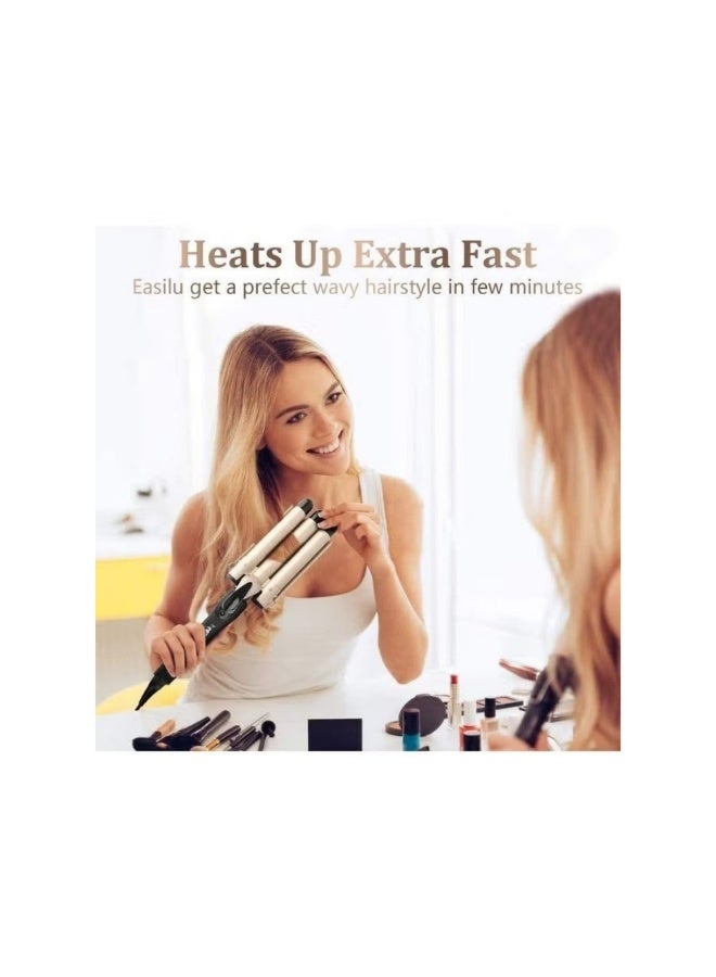 Gold 3-Barrel Curling Iron - 1-Inch Triple Barrel Hair Waver for Beachy Waves, Adjustable Temperature Ceramic Tourmaline Curler, Fast Heat-Up - Image 4