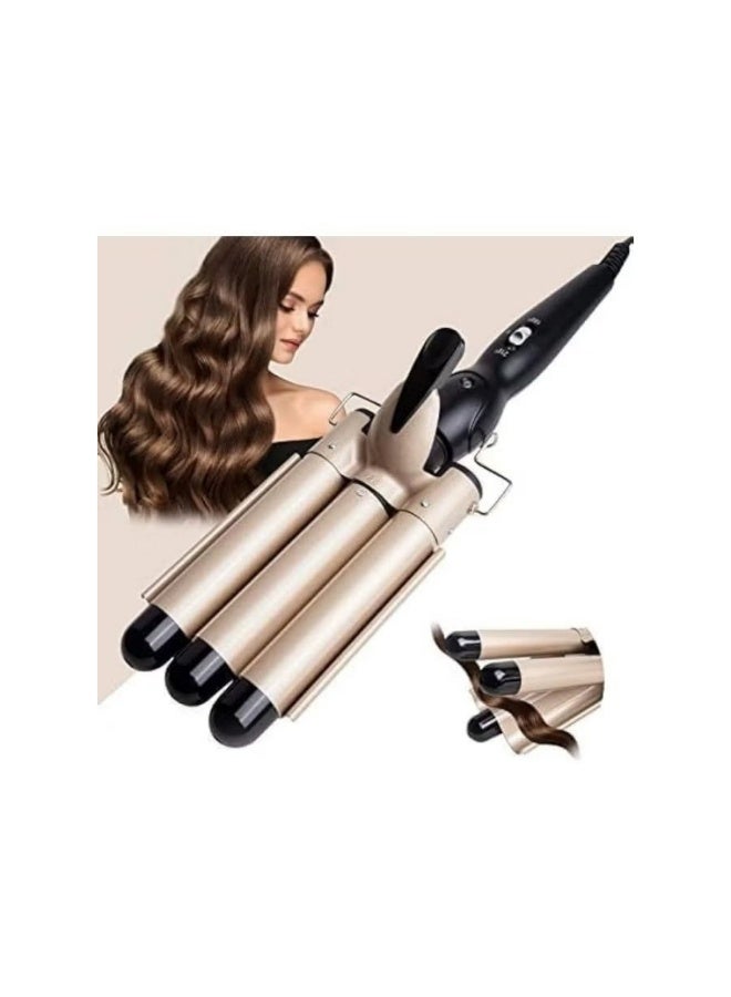 Gold 3-Barrel Curling Iron - 1-Inch Triple Barrel Hair Waver for Beachy Waves, Adjustable Temperature Ceramic Tourmaline Curler, Fast Heat-Up - Image 1