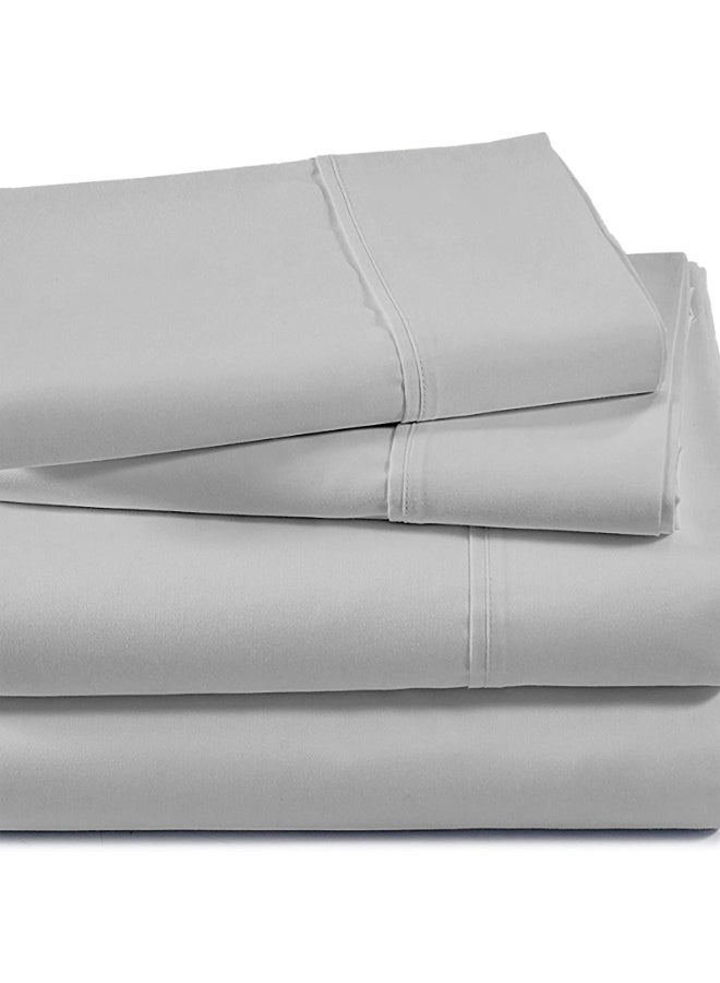 Lavish Touch 500 TC Cotton Bamboo 4pc Sheet Set Silver Queen (152 x 203 cm) Flat Fitted 2 Pillowcase Soft Sateen Weave - Image 2