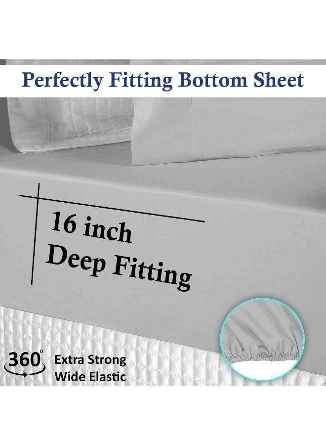 Lavish Touch 500 TC Cotton Bamboo 4pc Sheet Set Silver Queen (152 x 203 cm) Flat Fitted 2 Pillowcase Soft Sateen Weave - Image 5
