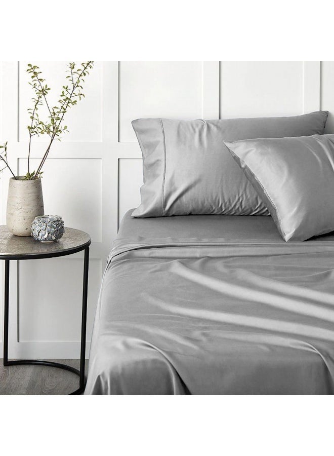 Lavish Touch 500 TC Cotton Bamboo 4pc Sheet Set Silver Queen (152 x 203 cm) Flat Fitted 2 Pillowcase Soft Sateen Weave - Image 4
