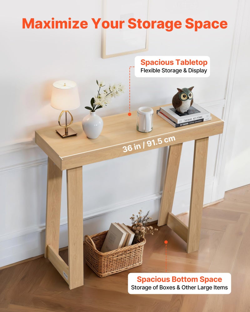 VEVOR 36 in Console Table, Modern Desk Behind The Couch, Wooden Rectangle Entrance Desk, Narrow Long Sofa Table Accent Stand, Ideal for Hallway, Bedroom, Living Room, Foyer, Easy Assembly, Natural - Image 4