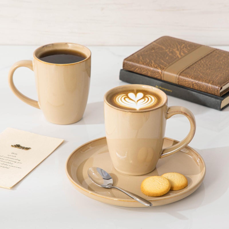 vancasso PLAYA Ceramic Coffee Mug Set of 6, 16 Oz Tea Cups with Handle for Latte, Tea, Cappuccino, Milk, Cocoa, Microwave&Dishwasher Safe, Brown - Image 5
