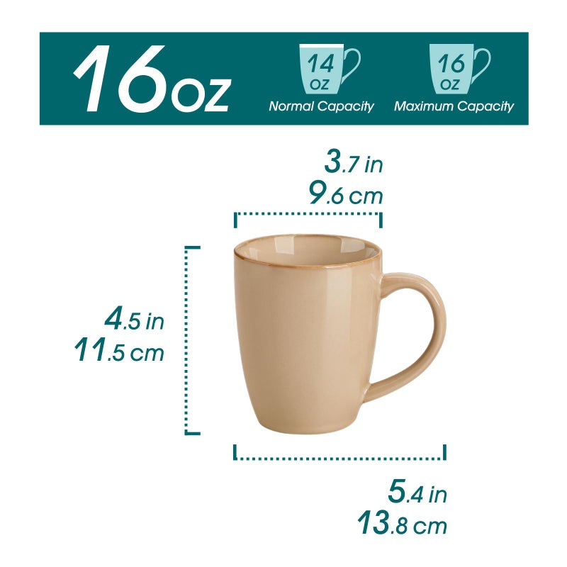 vancasso PLAYA Ceramic Coffee Mug Set of 6, 16 Oz Tea Cups with Handle for Latte, Tea, Cappuccino, Milk, Cocoa, Microwave&Dishwasher Safe, Brown - Image 2