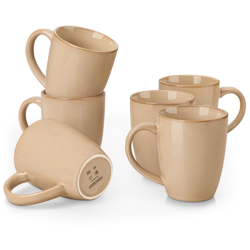 vancasso PLAYA Ceramic Coffee Mug Set of 6, 16 Oz Tea Cups with Handle for Latte, Tea, Cappuccino, Milk, Cocoa, Microwave&Dishwasher Safe, Brown - Image 1