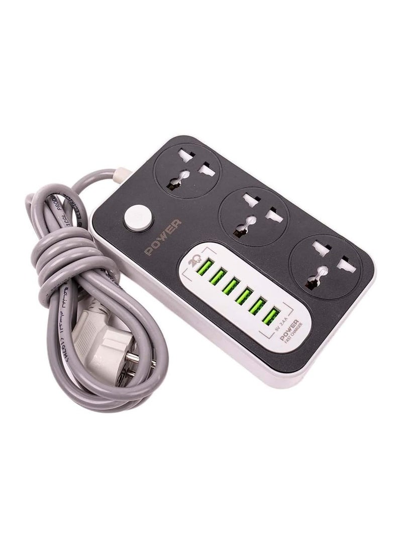 G-POWER ws341 power strip surge protector 220v with 3 universal international socket and smart 6 usb charging ports 2.4a - black grey  - Image 3