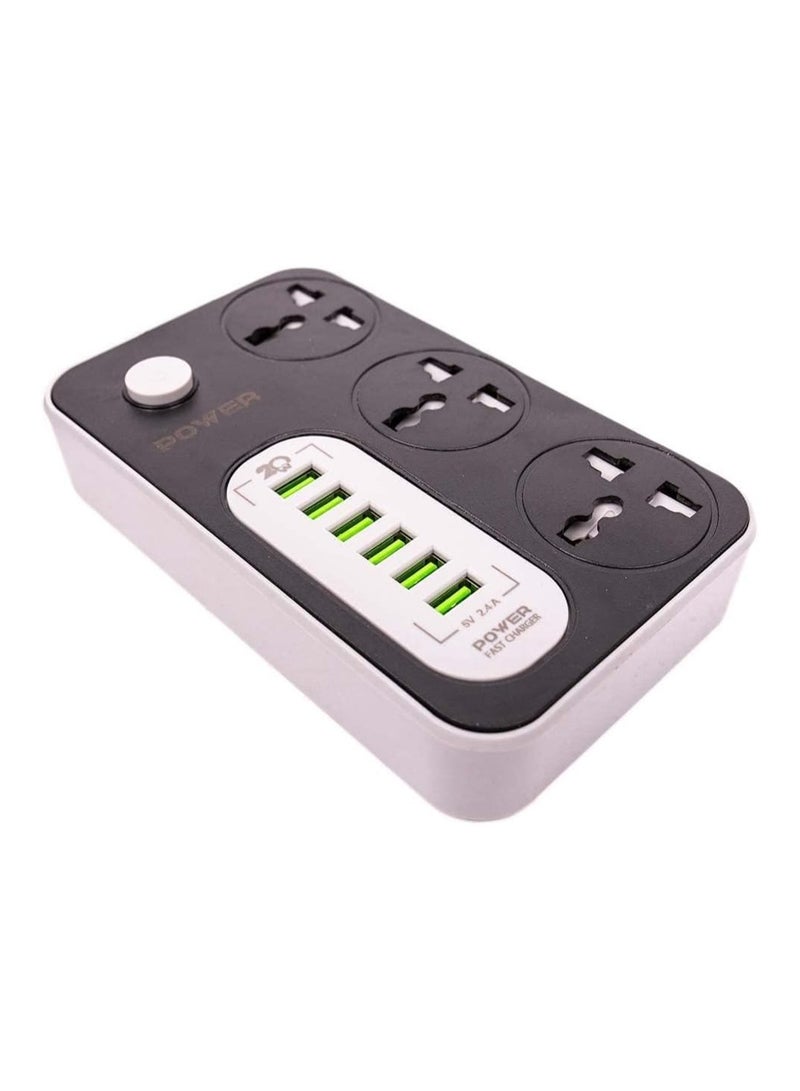 G-POWER ws341 power strip surge protector 220v with 3 universal international socket and smart 6 usb charging ports 2.4a - black grey  - Image 5