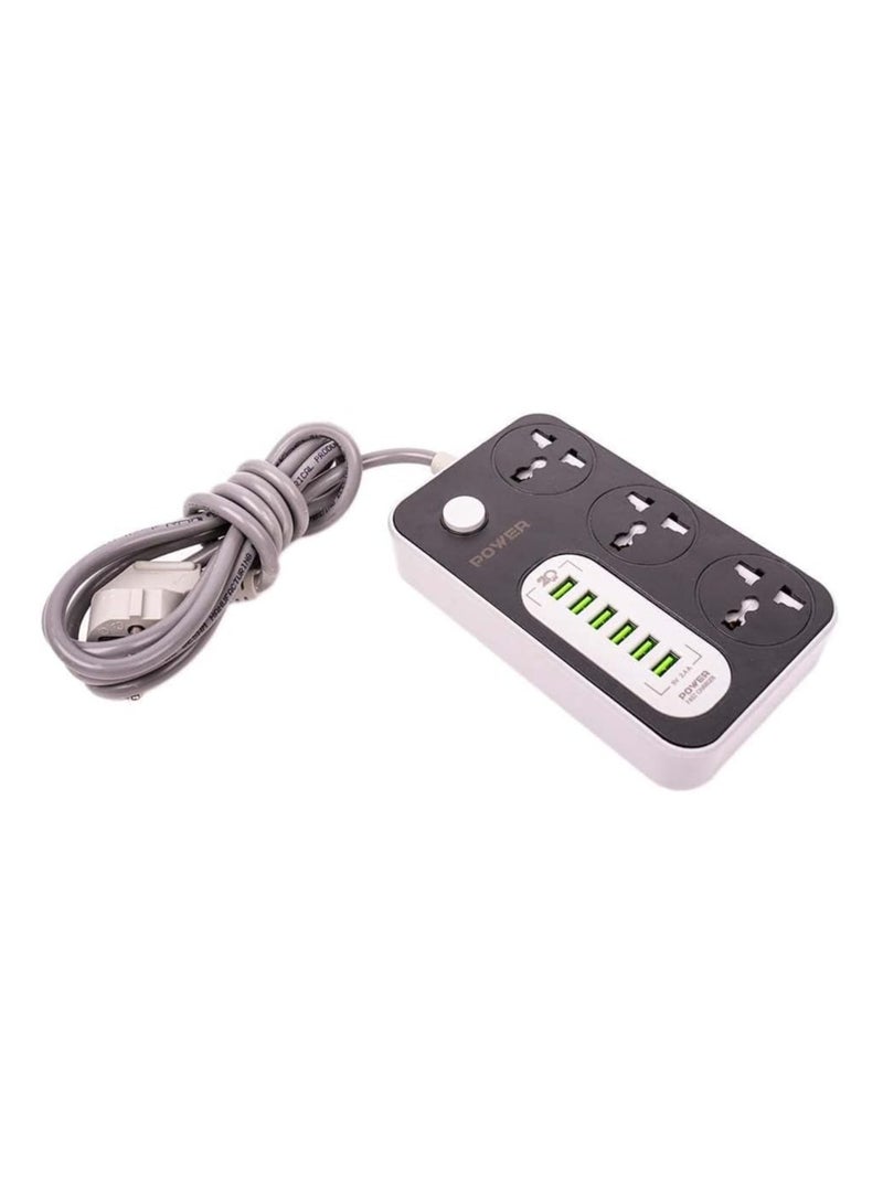 G-POWER ws341 power strip surge protector 220v with 3 universal international socket and smart 6 usb charging ports 2.4a - black grey  - Image 4