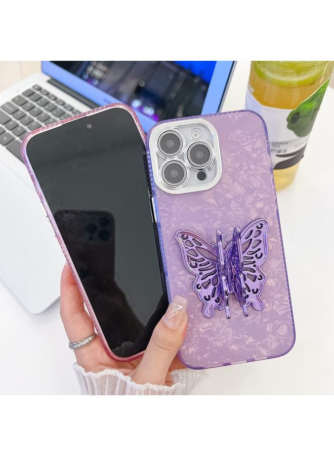 اس-توب جراب لهاتف iPhone 14 Pro مصنوع من مادة TPU مع طبقة غشاء عدسة وحامل على شكل فراشة ومطلي بطبقة لامعة - Image 3