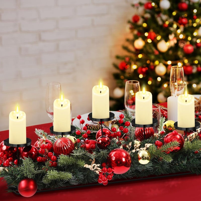 Funnymoom Christmas Tabletop Centerpiece 30 Inch Christmas Poinsettia Candle Holder with 5 Candle Artificial Table Decorations with Red Berries Gold Plants(Red Ball) - Image 4