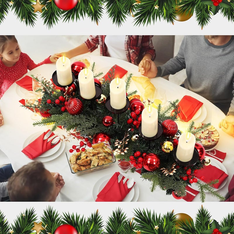 Funnymoom Christmas Tabletop Centerpiece 30 Inch Christmas Poinsettia Candle Holder with 5 Candle Artificial Table Decorations with Red Berries Gold Plants(Red Ball) - Image 3