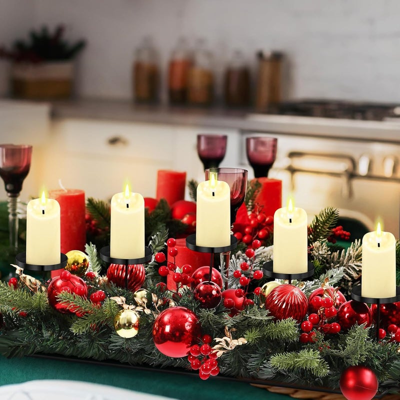 Funnymoom Christmas Tabletop Centerpiece 30 Inch Christmas Poinsettia Candle Holder with 5 Candle Artificial Table Decorations with Red Berries Gold Plants(Red Ball) - Image 5