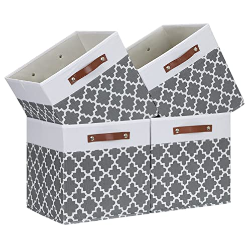 Temary Cube Storage Bins 13x13 Cubes Storage Bins for Shelf, 4 Pack Cube Storage Bins for Organizing Storage Basket with Handles(Grey Lattice) - Image 1