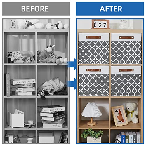Temary Cube Storage Bins 13x13 Cubes Storage Bins for Shelf, 4 Pack Cube Storage Bins for Organizing Storage Basket with Handles(Grey Lattice) - Image 5
