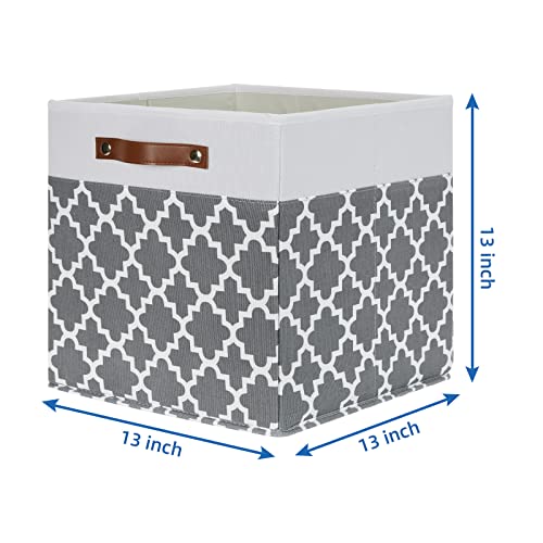 Temary Cube Storage Bins 13x13 Cubes Storage Bins for Shelf, 4 Pack Cube Storage Bins for Organizing Storage Basket with Handles(Grey Lattice) - Image 2