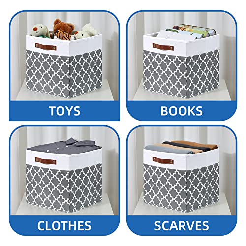 Temary Cube Storage Bins 13x13 Cubes Storage Bins for Shelf, 4 Pack Cube Storage Bins for Organizing Storage Basket with Handles(Grey Lattice) - Image 4