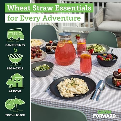 Grow Forward 16-piece Premium Wheat Straw Dinnerware Sets for 4 - Unbreakable Dishwasher and Microwave Safe Plastic Plates and Bowls Sets - Patio, Outdoors, RV, Camping Dishes - Moonlight - Image 2