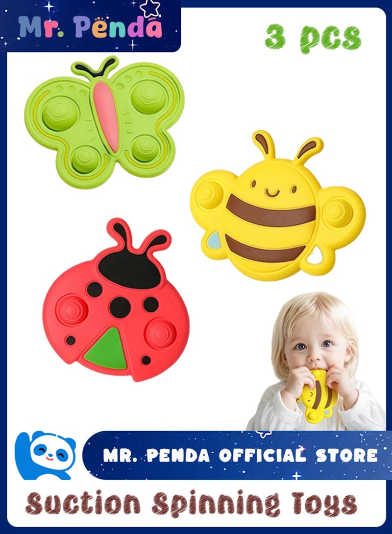 Mr. Penda 3 Pack Suction Spinning Toys for Babies 0-3 Years, All Soft Silicone, Flexible, BPA-Free, Baby-friendly - Image 1
