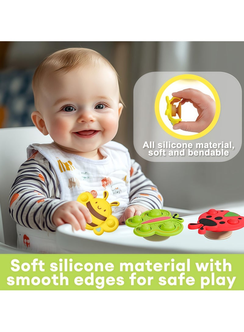 Mr. Penda 3 Pack Suction Spinning Toys for Babies 0-3 Years, All Soft Silicone, Flexible, BPA-Free, Baby-friendly - Image 3