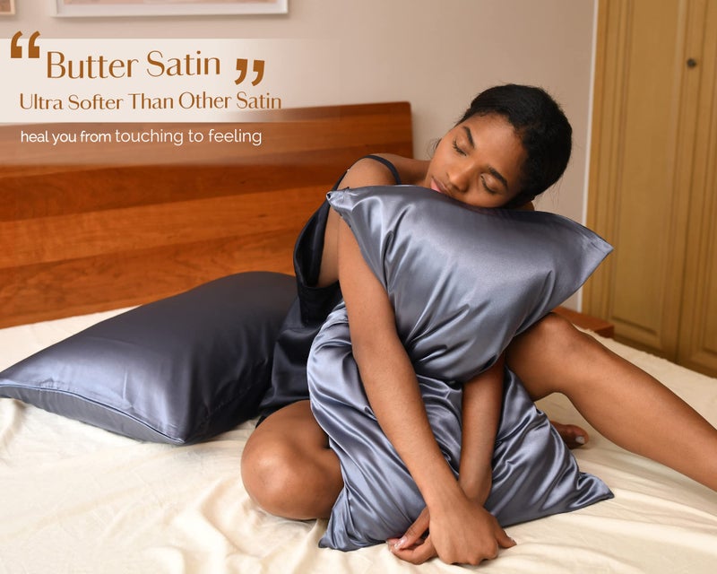 Yanibest Satin Pillowcase, Silk Pillow Cases for Hair and Skin with Zipper, Standard Pillow Cases Set of 2 for 20"x26", Exquisite Packaging for Women Men - Image 2
