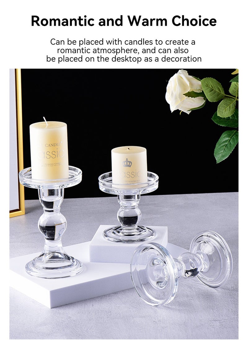 MIXDE 3-Piece Glass Candles Stand Clear Crystal Candle Holder for Pillar Taper Candle and Tealight  - Image 2