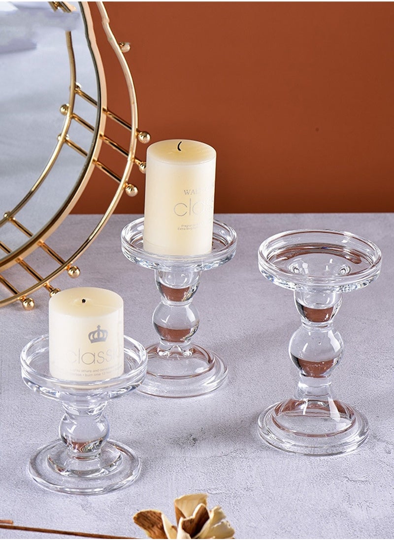 MIXDE 3-Piece Glass Candles Stand Clear Crystal Candle Holder for Pillar Taper Candle and Tealight  - Image 1