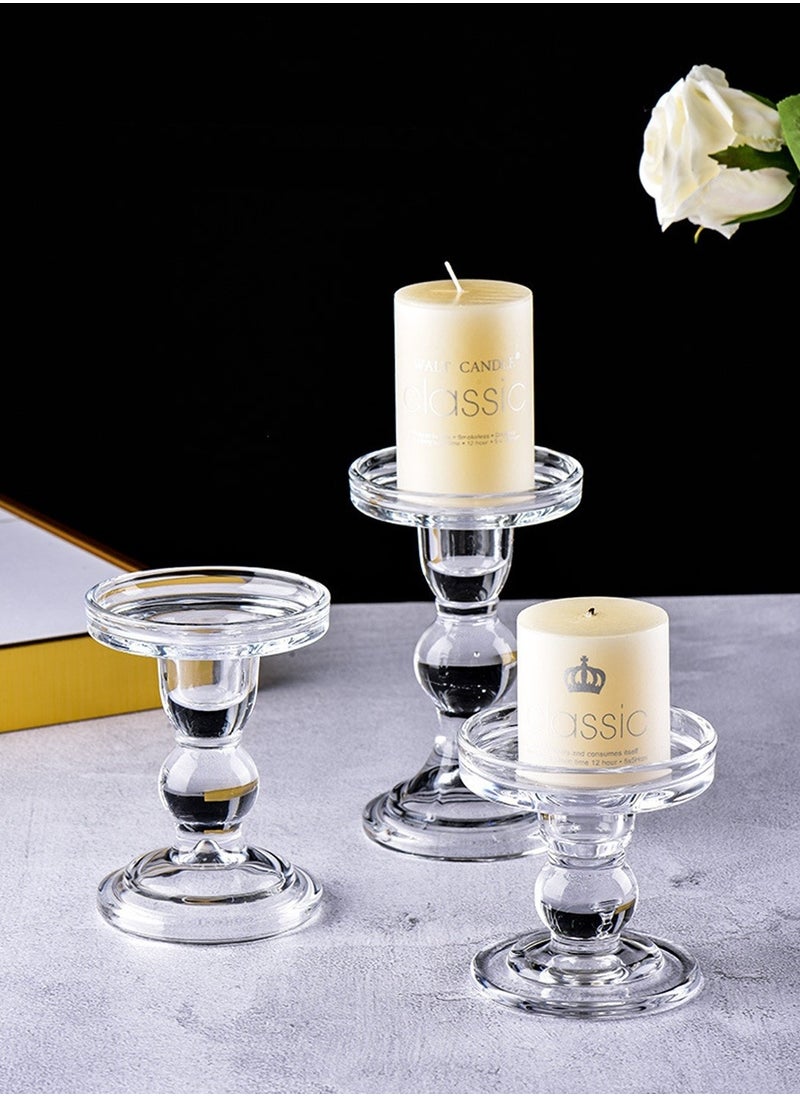MIXDE 3-Piece Glass Candles Stand Clear Crystal Candle Holder for Pillar Taper Candle and Tealight  - Image 3