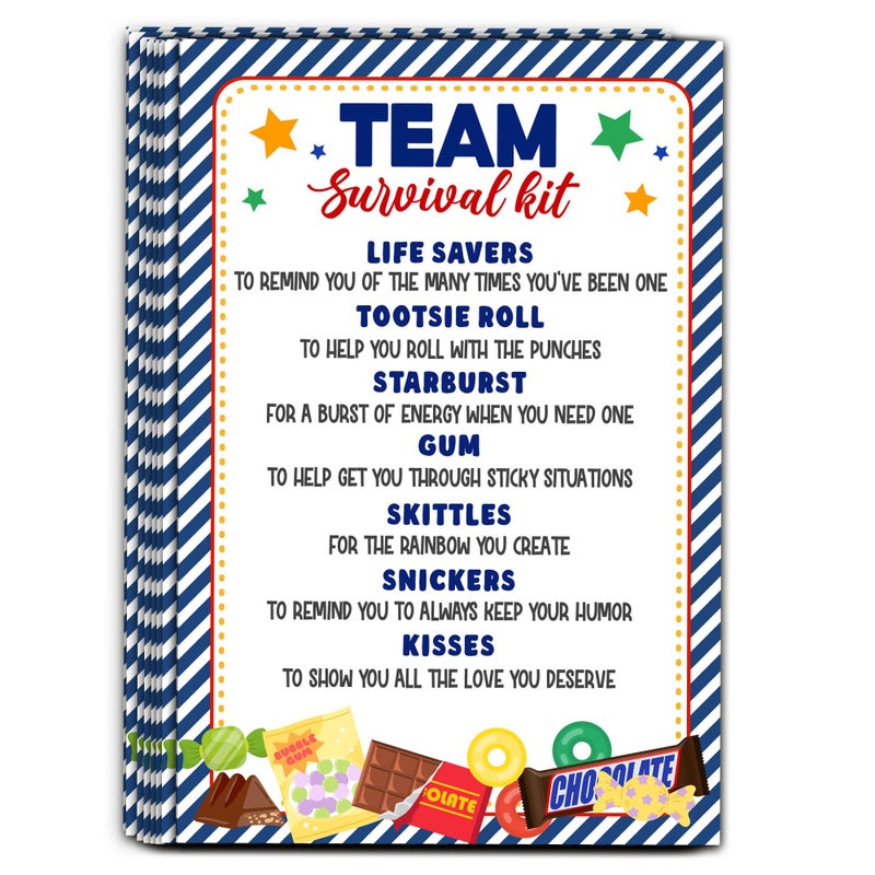 HandEasy 40 Pcs Team Survival Kit Gift Tag, Blue Candy Theme Staff Appreciation Tags for Gift Bags, Welcome to The Team Gifts for Volunteers Employees - KA02 - Image 1