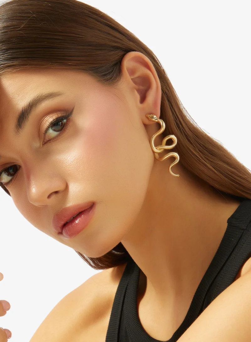 Ella Gold Gold Snake Shape Drop Down Earrings for Women | Best Price UAE
