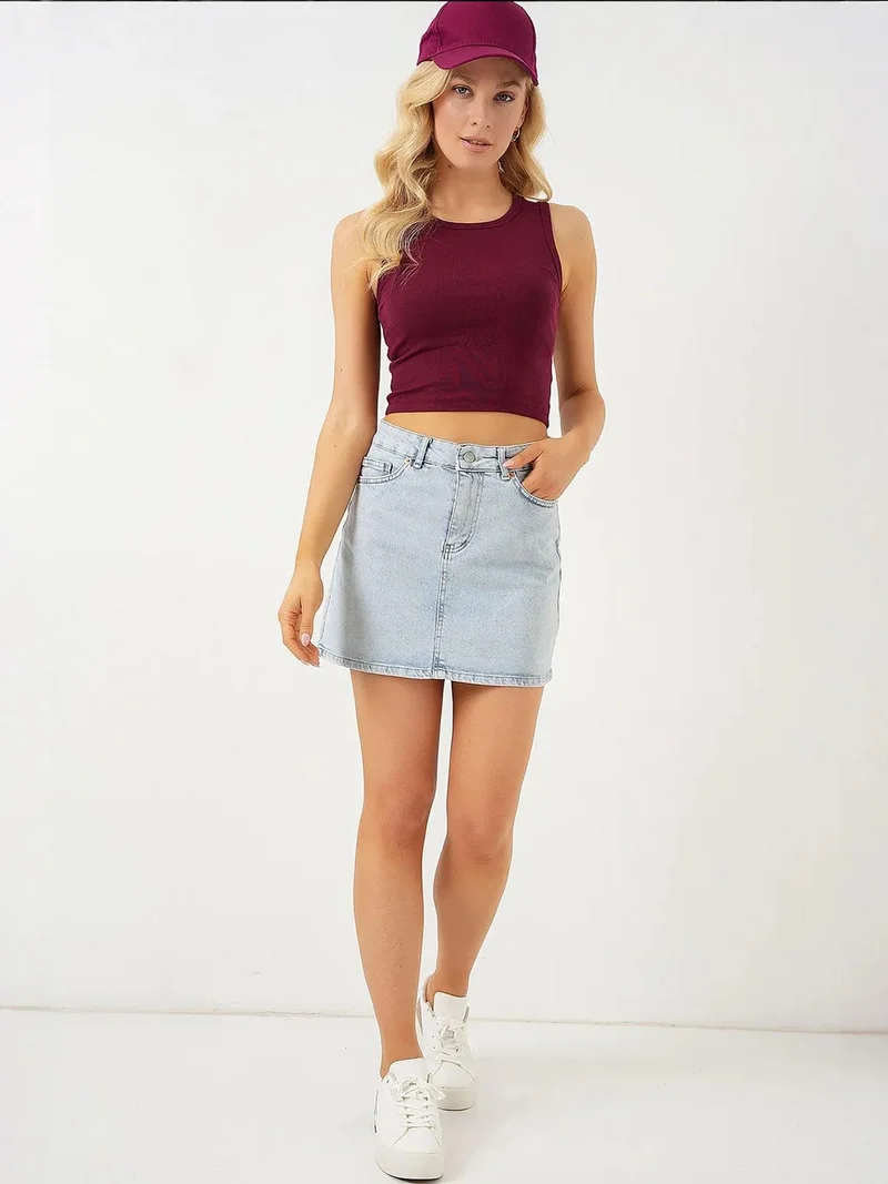 BIG DART BDART Slim Fit Mini Denim Skirt with Button Closure