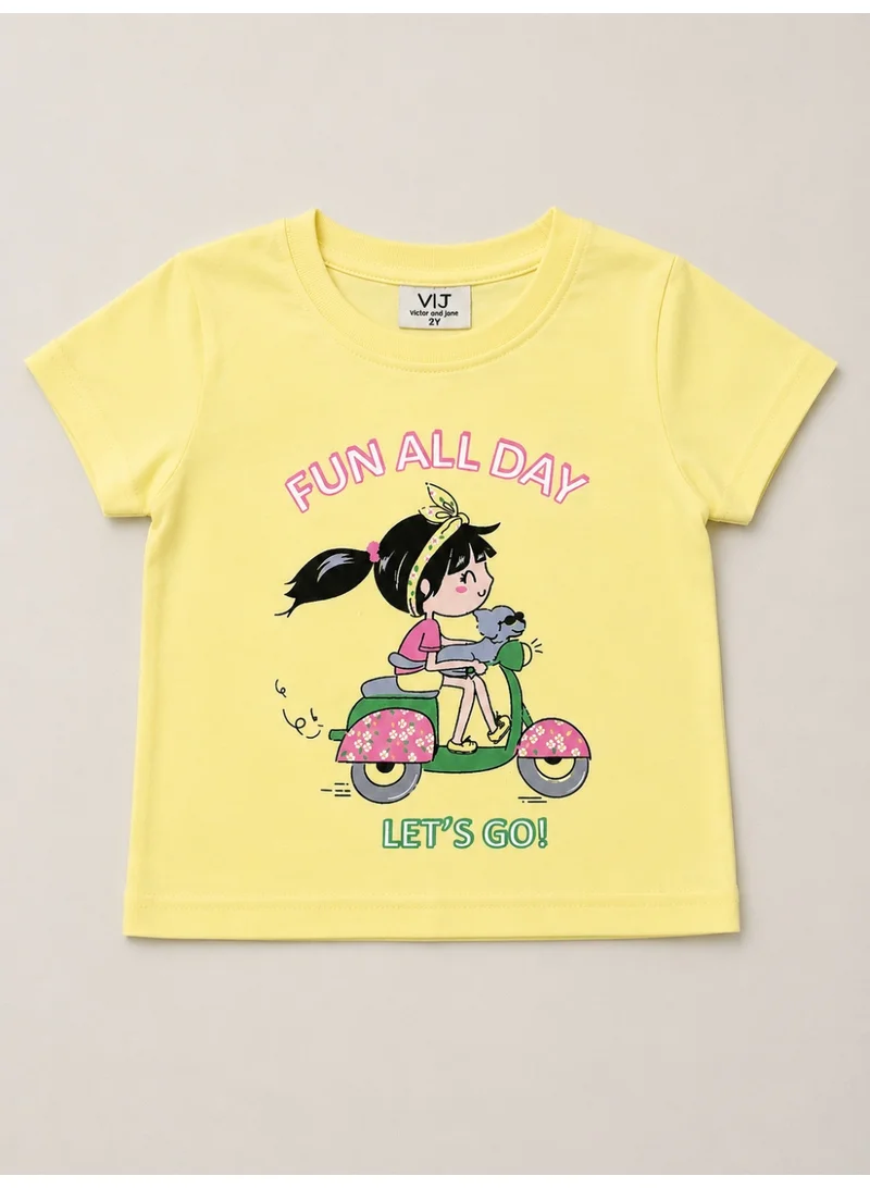 Victor And Jane  Girls Cartoon Print Cotton Pajama Set – T-Shirt & Full Pants Nightwear for Women | Best Price UAE