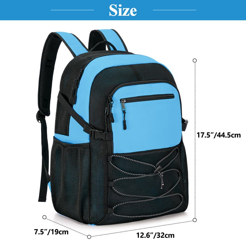 Fasrom Mesh Beach Bag Backpack with Wet Item Pocket, Swim Backpack for Pool, Travel and Gym (Patent Design, Empty Bag Only), Blue - Image 5