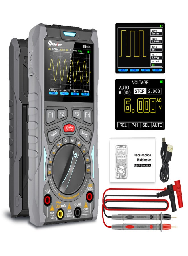 TOOLTOP ET928 راسم الذبذبات المحمول 3 في 1 راسم الذبذبات/مقياس متعدد/مولد إشارة محمول باليد سعة تخزين عالية طاقة منخفضة 12 ميجا هرتز 50 ميجا بايت في الثانية - Image 3