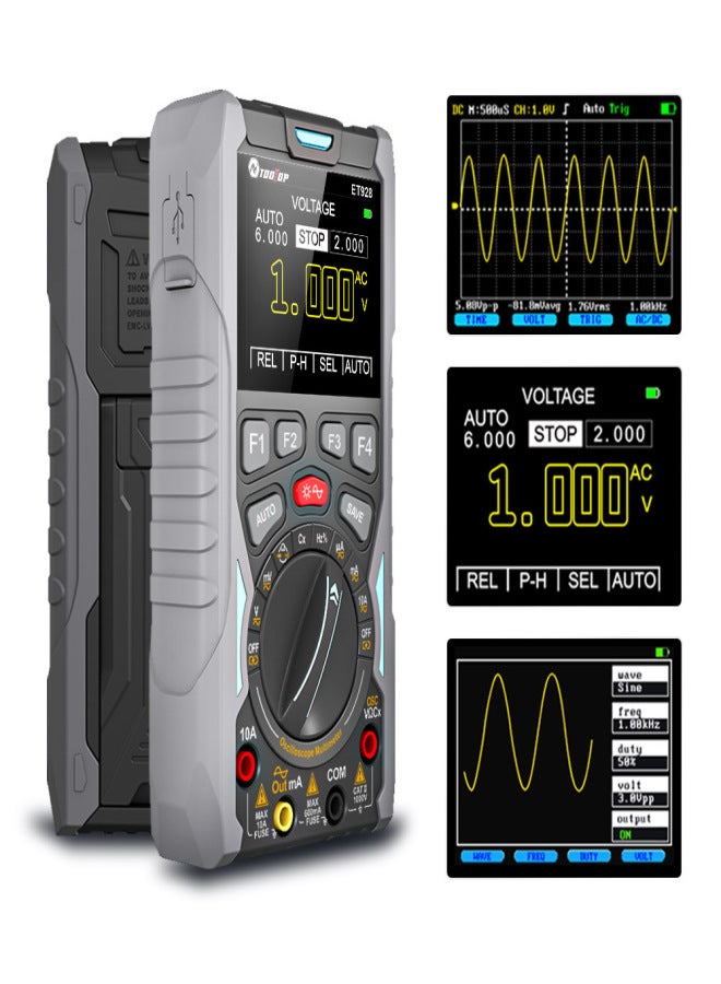 TOOLTOP ET928 راسم الذبذبات المحمول 3 في 1 راسم الذبذبات/مقياس متعدد/مولد إشارة محمول باليد سعة تخزين عالية طاقة منخفضة 12 ميجا هرتز 50 ميجا بايت في الثانية - Image 2