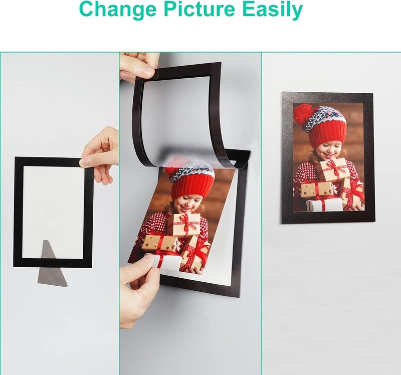 CRUGLA إطارات صور مغناطيسية من مقاس 4×6 للثلاجة، عبوة من 12 قطعة، لوح مغناطيسي معدل بظهر لاصق ذاتي، مجموعة إطارات صور مغناطيسية سوداء مقاس 4×6 للخزائن والنوافذ الزجاجية والأبواب والحواجز - Image 4