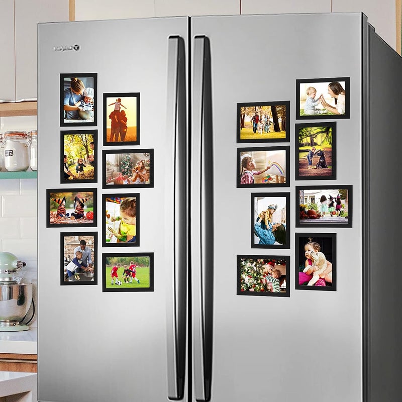 CRUGLA إطارات صور مغناطيسية من مقاس 4×6 للثلاجة، عبوة من 12 قطعة، لوح مغناطيسي معدل بظهر لاصق ذاتي، مجموعة إطارات صور مغناطيسية سوداء مقاس 4×6 للخزائن والنوافذ الزجاجية والأبواب والحواجز - Image 2
