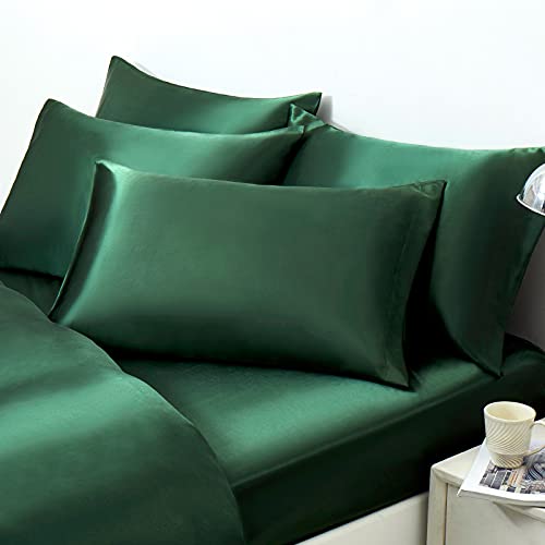 Ersmak Satin Pillowcase Standard Set of 2, Ultra Soft & Silky Satin Pillow Cases for Hair and Skin, Wrinkle Fade Resistant Pillow Covers with Envelope Closure (Dark Green) - Image 2