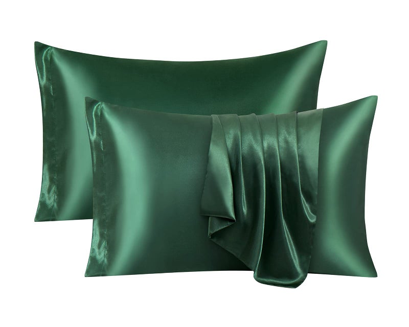Ersmak Satin Pillowcase Standard Set of 2, Ultra Soft & Silky Satin Pillow Cases for Hair and Skin, Wrinkle Fade Resistant Pillow Covers with Envelope Closure (Dark Green) - Image 1