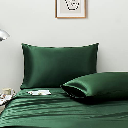 Ersmak Satin Pillowcase Standard Set of 2, Ultra Soft & Silky Satin Pillow Cases for Hair and Skin, Wrinkle Fade Resistant Pillow Covers with Envelope Closure (Dark Green) - Image 3