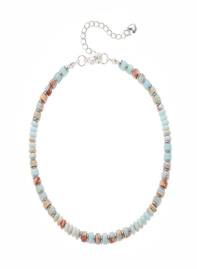 XIJIN Natural Stone Beaded Anklets for Women Handmade Beach Boho Turquoise Beads Ankle Bracelet Jewelry Gift for Her, 8 inch, Stone, no gemstone - Image 1