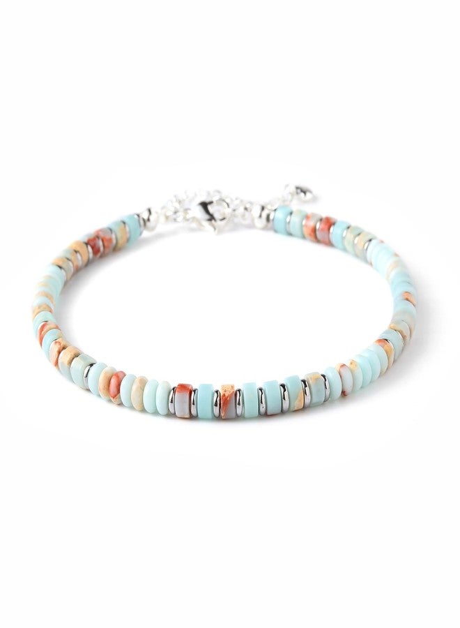 XIJIN Natural Stone Beaded Anklets for Women Handmade Beach Boho Turquoise Beads Ankle Bracelet Jewelry Gift for Her, 8 inch, Stone, no gemstone - Image 4
