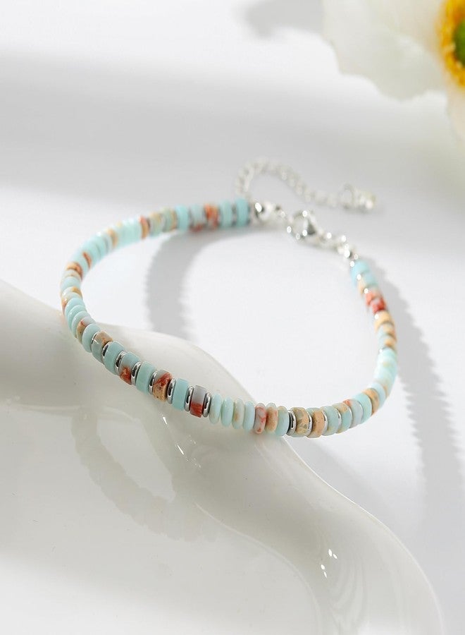 XIJIN Natural Stone Beaded Anklets for Women Handmade Beach Boho Turquoise Beads Ankle Bracelet Jewelry Gift for Her, 8 inch, Stone, no gemstone - Image 5