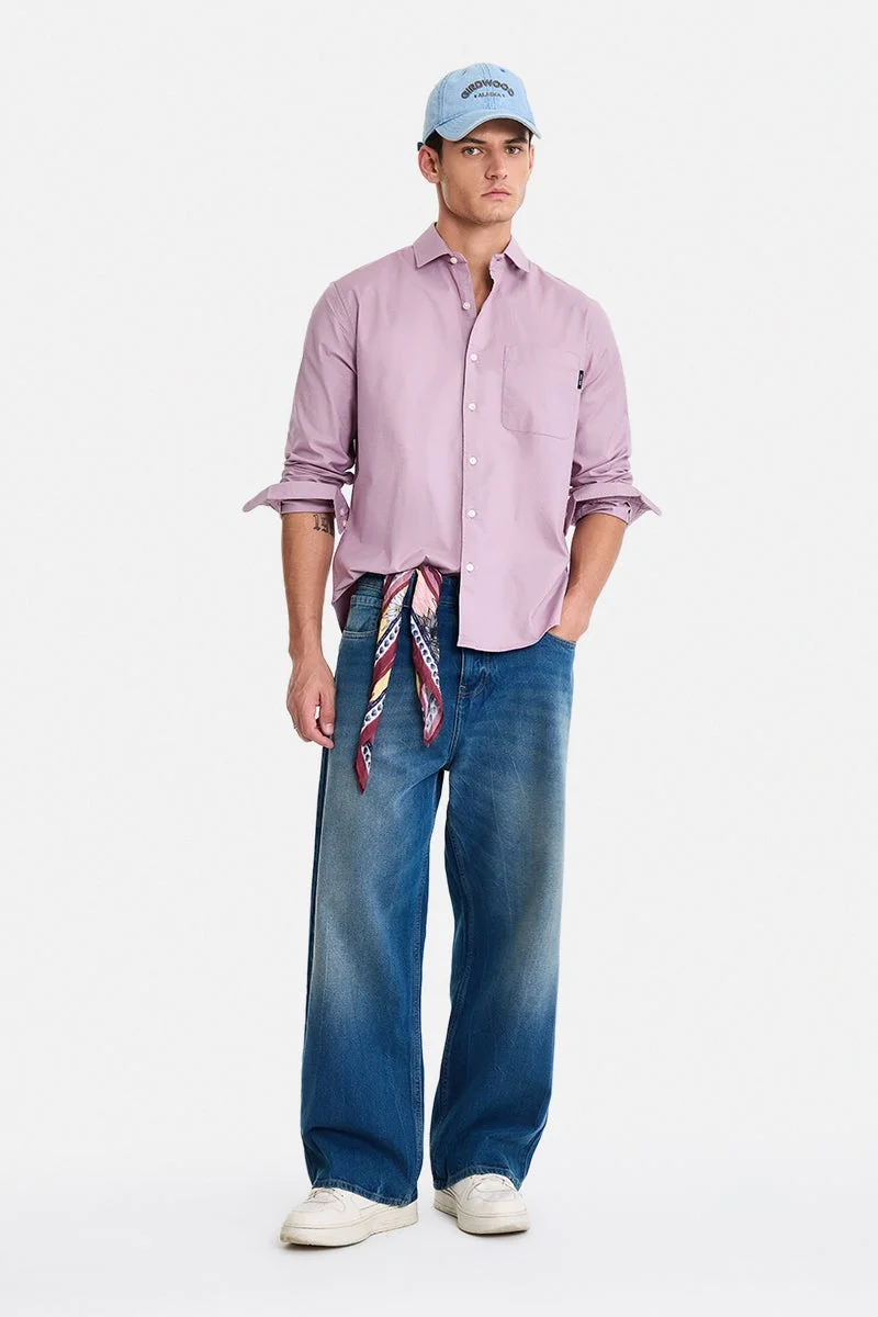 SNITCH Mauve Solid Long Sleeve Regular Fit Casual Shirt