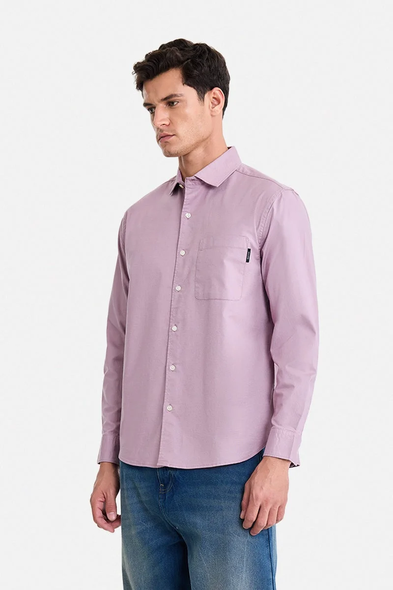 SNITCH Mauve Solid Long Sleeve Regular Fit Casual Shirt