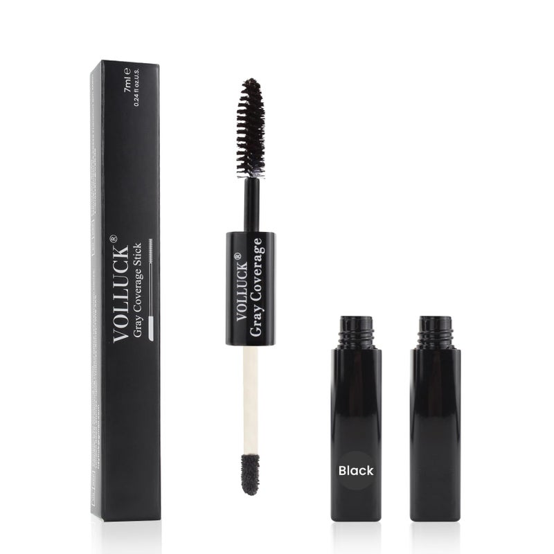 VOLLUCK Root Touch Up, Instant Gray Hair Cover Concealer Stick, 2-In-1 Double Head Hair Color Finishing Stick, Hair Mascara Brush for Eyebrow& Beard (Black, 0.23 Fl oz) - Image 1