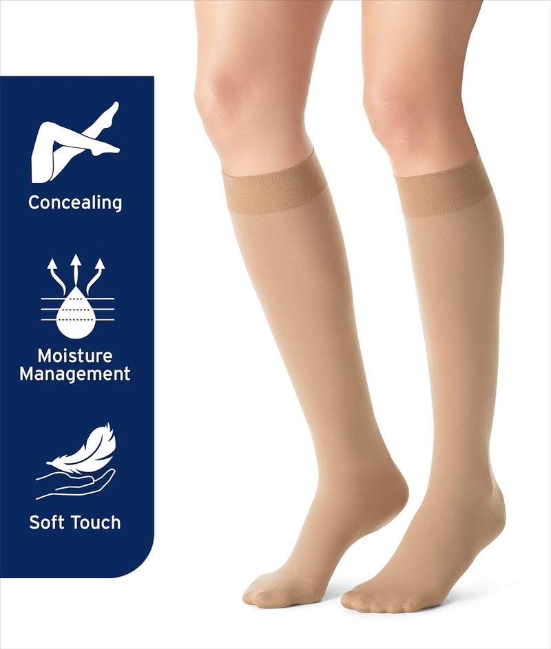 JOBST Opaque Open Toe Knee High Compression Stockings 20-30 mmHg - Natural, Medium Size - Image 3