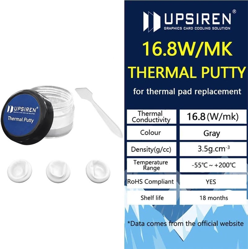 UPSIREN معجون حراري UX PRO Ultra 16.8w/mk لمعالج VGA GPU IC للتبريد السريع بديل وسادة حرارية مانعة للحرارة (20 جرام) - Image 3