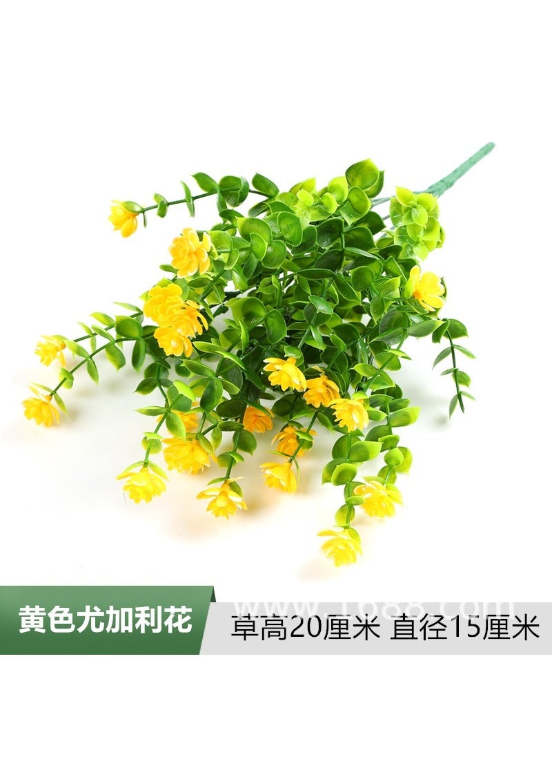 Generic Wholesale 7 Fork 35 Head Eucalyptus Rose Plastic Lotus Flower Bouquet Wedding Decoration Money Leaf Artificial Flower Yellow eucalyptus flower